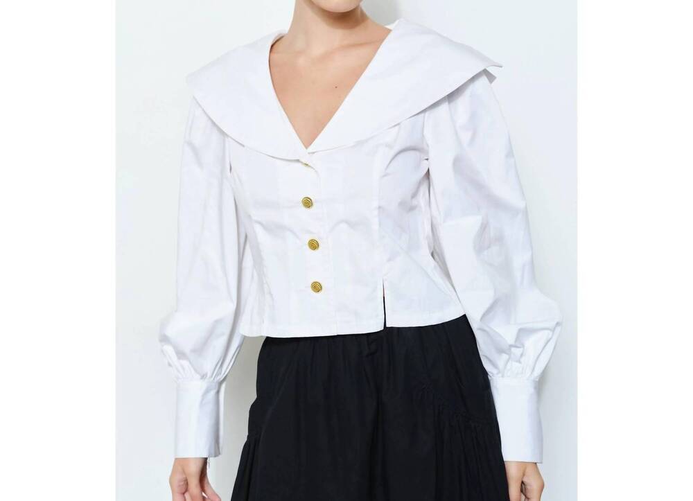 NEW INA FASHION margot sailor collar buttons puff sleeve blouse in white